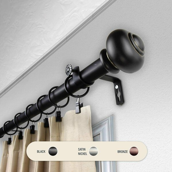 Kd Encimera 1 in. Dani Curtain Rod with 66 to 120 in. Extension, Black KD3728634